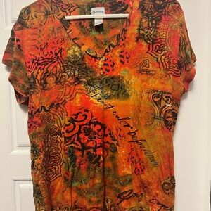 Chico's Vivid Orange and Black Patterned Tee
